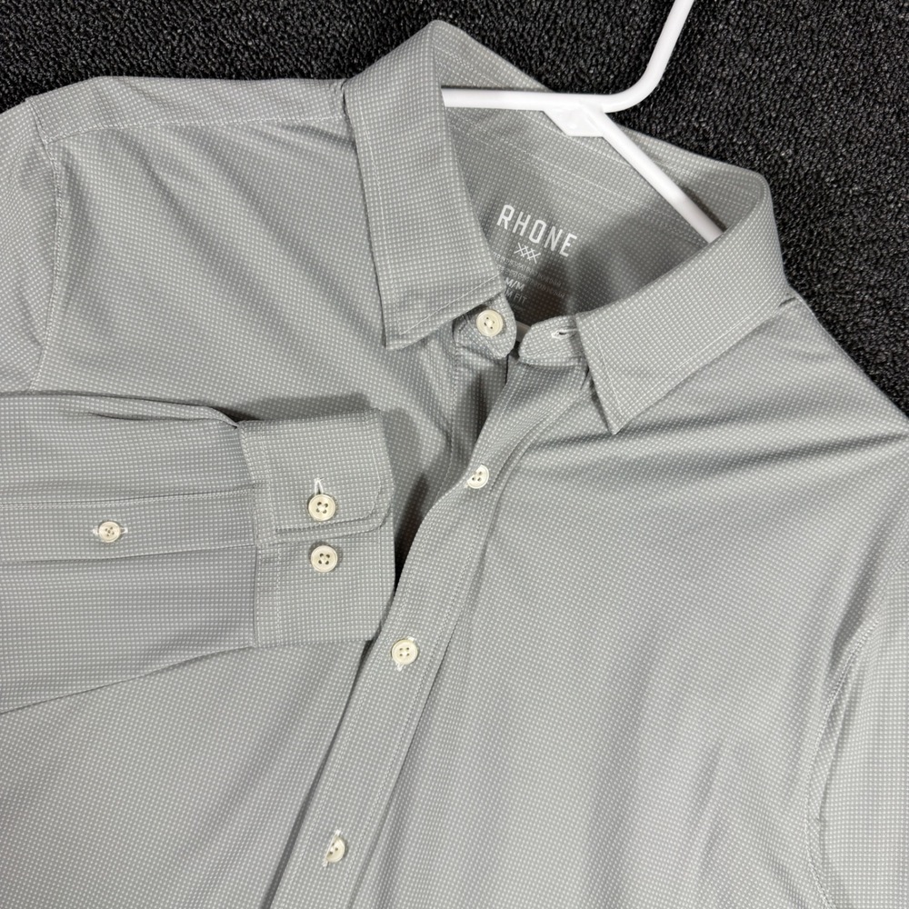 Rhone Commuter Shirt Men's Medium Slim Fit Gray Micro Check Stretch Dress Shirt